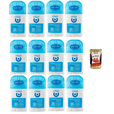 Infasil Deostick Natürliche Frische mit Molekül 2C, sofortiges Gefühl von Frische, Deo 12x 40 ml Original italienisch inkl. Italian Gourmet Polpa 400g