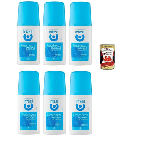 Infasil Deo Infasil natürliche Freschezza Deo Vapo ohne Gas, ohne Aluminiumsalze, Fleckenschutz, Deodorant 6x 70 ml Original italienisch inkl. Italian Gourmet Polpa 400g 8000036021767