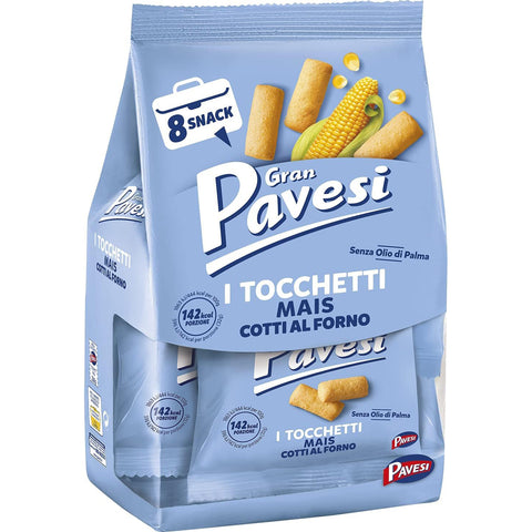 Pavesi Gran Snack Tocchetti, Snack Chunks, gebackene Maissnacks, ohne Palmöl – 8 Päckchen 12x256g Original italienisch