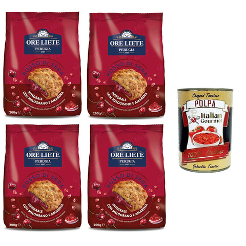 Perugina Ore Liete Rosso Di sera Biscotto integrale Con Melograno e Amarena Rot Abends Vollkornkeks mit Granatapfel und Schwarzkirsche 4x200 gr italienisch Original