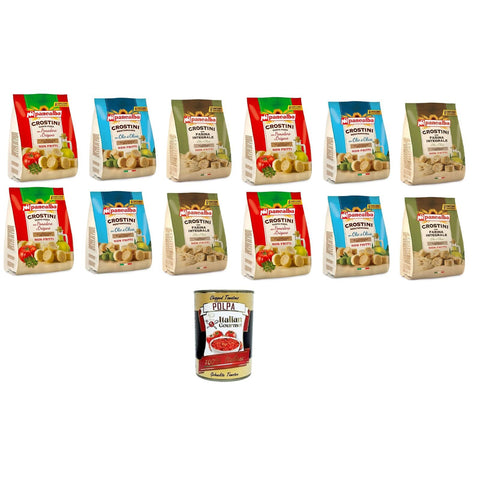 Panealba Testpaket Crostini Multipack Gusto Pizza. Mediterraneo, Integrali Pizzageschmack. Mediterran, Vollkorn 12x168 gr italienisch Original
