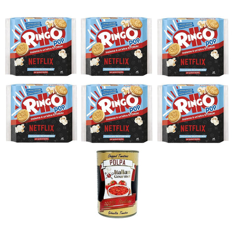 Pavesi Ringo Pop Kekse gefüllt mit Sahne mit Popcorngeschmack 6x 165 gr Abgepackte Gebäckstücke italienisch Original