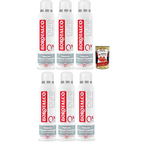 Borotalco Deo deodorant Spray Puro Brezza Muschiata mit Talk mit atmungsaktiven Molekülen ohne Alkohol und Aluminiumsalze 48 Stunden Moschusparfüm 6x150 ml