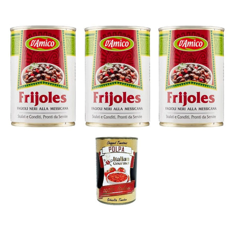 D'Amico Frijoles Fagioli Neri alla Messicana Schwarze Bohnen nach mexikanischer Art 3x400 g italienisch Original Pastasauce + kostenlos polpa 400 g