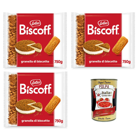 Lotus Biscoff Granella Biscotto Dekorative Streusel für Kuchen, Waffeln, Eis und Desserts, mit unverwechselbarem und knackigem Geschmack 3x750 gr italienisch Original