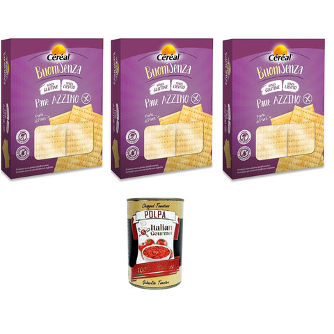 Céréal Buoni Senza Pane Azzimo, Pane Senza Glutine, Pane Senza Lievito, Buoni Ohne ungesäuertes Brot, Glutenfreies Brot, Hefefreies Brot, 3x 180 g Original italienisch inkl. Italian Gourmet Polpa 400g