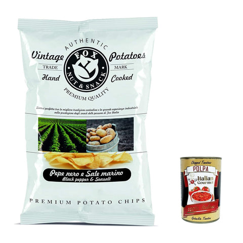 FOX Natural Quality Vintage Potatoes schwarzer Pfeffer und Meersalz, Premium italienische handgefertigte Kartoffel crisps chips 120 g italienisch Original
