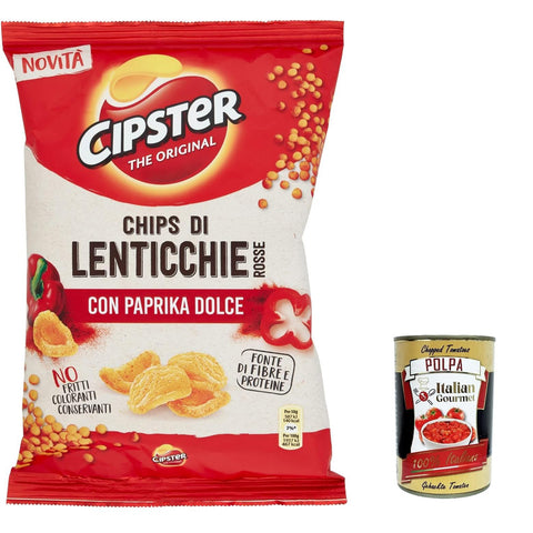 Cipster di Lenticchie Rosse alla Paprika rote Linsenchips in Paprika Ikonische Form und knuspriger Geschmack 80 g 5x italienisch Original Pastasauce + kostenlos