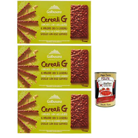 Galbusera CerealiG cracker ai 5 cereali con riso soffiato ricoperte di cioccolato, 5 Getreide crackers mit aufgebrauchtem Reis mit Schokolade bedeckt 3x150 g