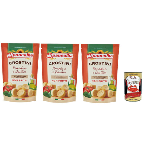 Panealba Crostini Pomodoro e Basilico Croutons mit Tomate und Basilikum Gesalzener Snack Nicht Gebraten Nicht Frittiertes 3x 100 g italienisch Original