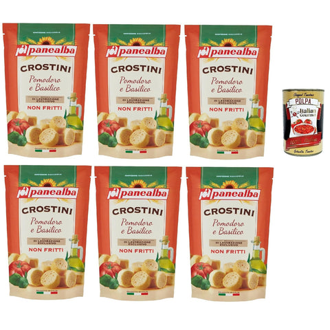 Panealba Crostini Pomodoro e Basilico Croutons mit Tomate und Basilikum Gesalzener Nicht Gebraten Nicht Frittiertes 6x100 g italienisch Original Snack + kostenlos