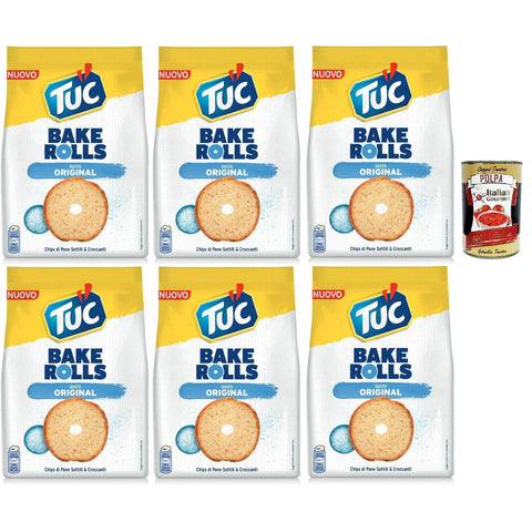Tuc Bake Rolls Chips di Pane Sottile e Croccante gusto sale Im Ofen gebackene dünne und knusprige Brotchips 6x150 g italienisch Original Kartoffelchips + kostenlos