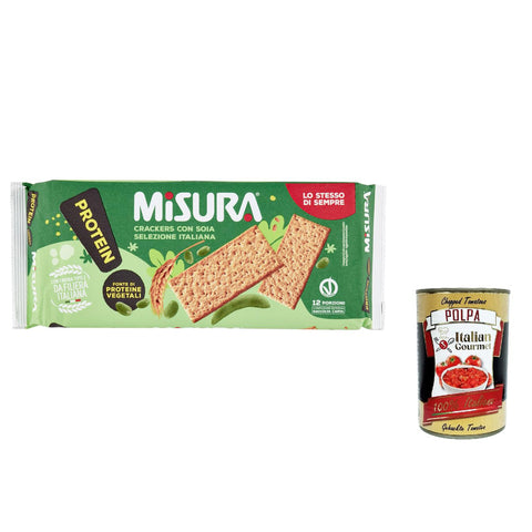 Misura Protein Crackers con Soia Voller pflanzlicher Protein italienisches Mehl 400 g 3x italienisch Original + kostenlos polpa 400 g