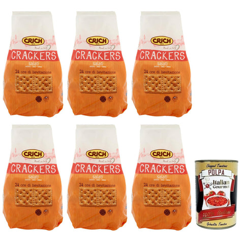 Crich Crackers Salati Gesalzen Ballaststoffreiche Cracker mit Salzkörnern und Sauerteig 750 g 6x italienisch Original + kostenlos Polpa di Pomodoro 400 g Dose