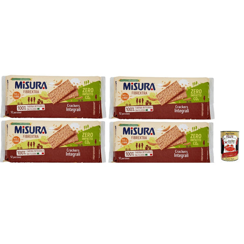 Misura Fibrextra Crackers Integrali - Ballaststoffreiche Vollkorncracker mit Vollkornmehl Packung Jede Packung enthält 12 Einzelportionen 4x385 g italienisch