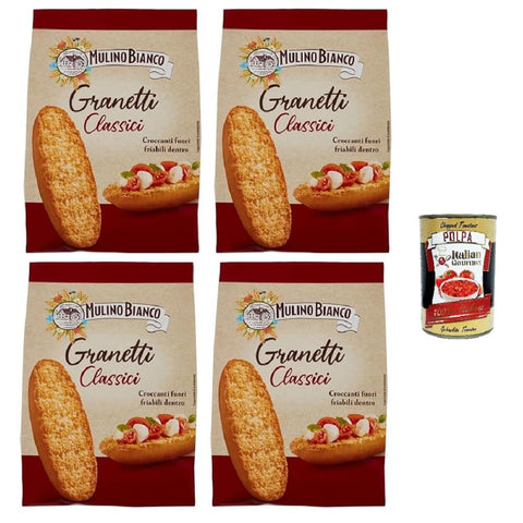 Mulino Bianco Granetti Classici - Getoastetes Brot - Knusprige und Krümelige Croutons - Brotcroûtons Packung 4x300 g italienisch Original Pastasauce + kostenlos