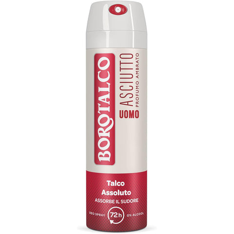 Borotalco für Männer Spray, Bernstein trocken, alkoholfrei, mit absolutem Talk absorbiert Schweiß, 150 ml italienisch Original