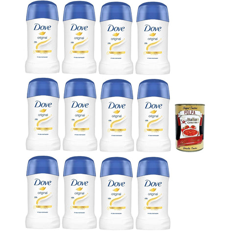 Dove Deodorante Original italienisch Stick, Anti -Draining Deodorant in Stick, mit 1/4 Feuchtigkeitscreme, Schutz bis zu 48 Stunden, mit nahrhaftem Öl, Deo -Mann und Frau, 12x 40ml italienisch inkl. Italian Gourmet Polpa 400g