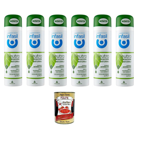Infasil Deospray Neutro Sensazioni Naturali Olio Essenziale Neutral Deospray Natural Sensations Ätherisches Öl 6x150 ml italienisch Original + kostenlos polpa 400