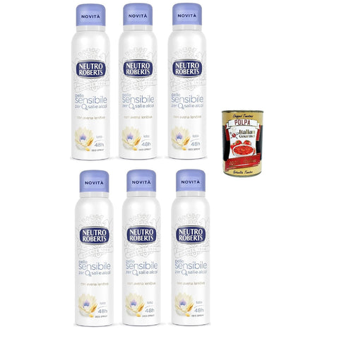Neutro Roberts Deodorante Spray Avena, Deospray für Empfindliche Haut mit Hafer und Lotus Blume, Wirksam 48 Stunden Ohne Salze und Alkohol - 6x150 ml