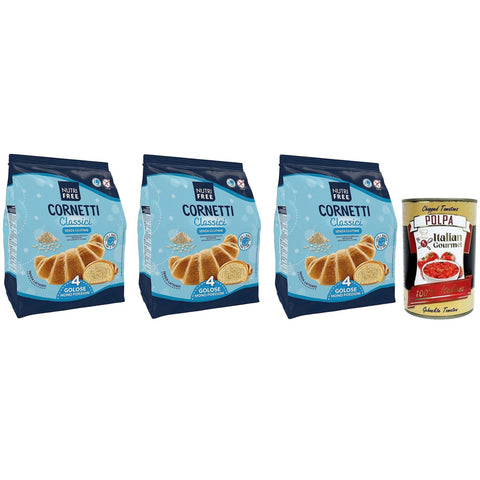 Nutrifree Cornetti Classici, Klassische Croissants mit einem zarten Butteraroma, gluten - und laktosefreien,, Multipack mit 4 Einzelportionen 3x 200g inkl. Italian Gourmet Polpa di Pomodoro 400g Dose Original italienisch