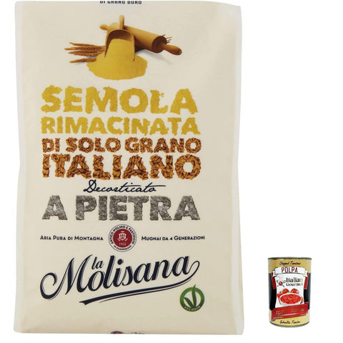 La Molisana Molisana Semola rimacinata di Grano Duro Durum Weizengieß Grieß für Pizza 5x 1 kg inkl. Italian Gourmet Polpa 400g Original italienisch
