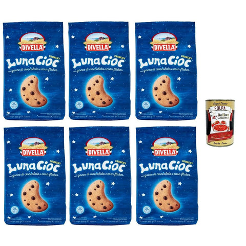 Divella LUNACIOC CRUNCHY Knusprige Kekse mit Schokoladensplittern, 350 g 6X Original italienisch inkl. Italian Gourmet Polpa 400g