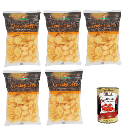Gecchele Conchigliette Paprikageschmack Snack auf Kartoffelbasis 5x 100gr Original italienisch inkl. Italian Gourmet Polpa 400g