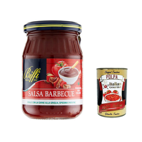 Biffi salsa Barbecue, BBQ sauce, Eine leicht würzige Sauce mit einem geräucherten Geschmack, 100% italienische Tomate 210g 3x Original italienisch inkl. Italian Gourmet Polpa 400g