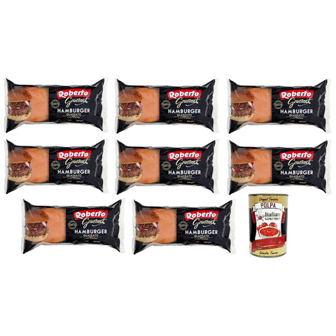 Roberto Gourmet Hamburger Glassato Brot mit Glasur, Packung mit, Jede Packung enthält 4 Hamburger Buns 8x 300g inkl. Italian Gourmet Polpa di Pomodoro 400g Dose Original italienisch