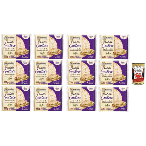 Mulino Bianco Piadelle Gustose con strutto,rosmarino e pepe nero Leckere Piadelle mit Schmalz, Rosmarin und schwarzem Pfeffer 12x330g Original italienisch inkl. Italian Gourmet Polpa 400g