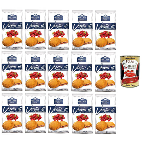 ORE LIETE Perugia - Voglia Di Biscotti di frolla ripieniai frutti rossi Lust auf Mürbeteigkekse gefüllt mit roten Früchten 15x200gr inkl. Italian Gourmet polpa 400g Original italienisch
