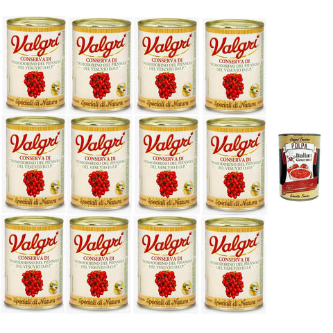 Mutti Valgri' Pomodorini del Piennolo del Vesuvio DOP Piennolo del Vesuvio DOP-Tomaten 12x400gr Original italienisch inkl. Italian Gourmet Polpa 400g