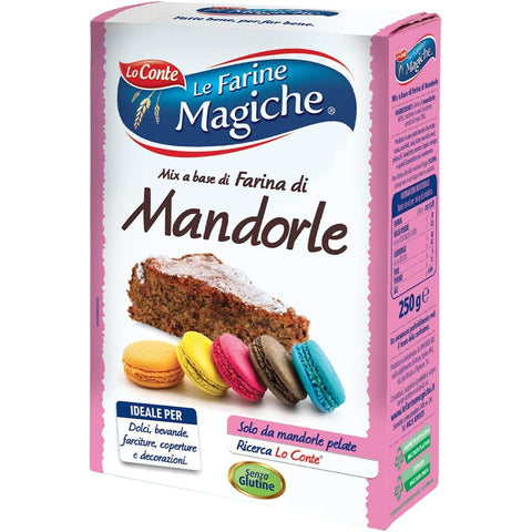 Lo Conte le farine magiche Farina di Mandorle Mandelmehl, gluten- und laktosefrei, ideal für Desserts und Getränke, 250 g Packung Original italienisch