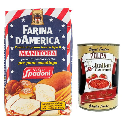 Spadoni Molino Farina Mehl Typ 0 vom amerikanischen Typ Manitoba,Ideal für Brot, Pizza, Focaccia, Kuchen, Kekse und Desserts,1Kg Original italienisch inkl. Italian Gourmet Polpa di Pomodoro 400g Dose
