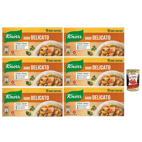 Knorr Delicato dado brodo Suppenwürfel Brühe sanft 10 pz, Nachhaltige Gemüsebrühe, glutenfrei, Laktose und Konservierungsmittel, für Suppen und gegrilltes Fleisch 6x inkl. Italian Gourmet polpa 400g Original italienisch