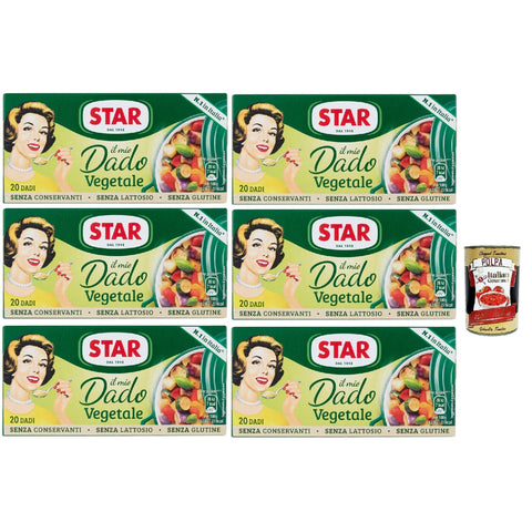 Star il Mio Dado Vegetale, Mit 9 Gemüse, 20 Würfel,, ohne Konservierungsstoffe, laktose - freier und glutenfrei. Ausgezeichneter Geschmack 6x 200 g inkl. Italian Gourmet polpa 400g Original italienisch