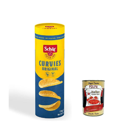 Schar Schär, Curvies Original italienisch, Klassische Chips, herzhafter Snack auf Kartoffelbasis, glutenfrei und palmölfrei, vegan, 170 g 3x italienisch inkl. Italian Gourmet Polpa 400g