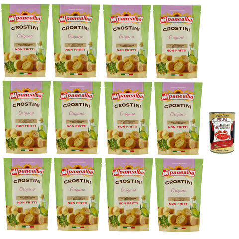 Panealba Crostini Origano Croutons mit Oregano Gesalzener Snack Nicht Gebraten Nicht Frittiertes 12x 100g inkl. Italian Gourmet polpa 400g Original italienisch