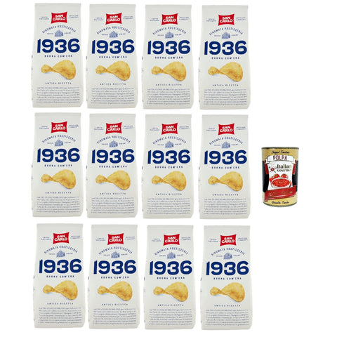 San Carlo 1936 Patatine Antica Ricetta Arricciate e Croccanti Rinomata Rosticceria - Senza Glutine, Kartoffel Chips, altes Rezept, gluten frei 12x 150g inkl. Italian Gourmet polpa 400g Original italienisch
