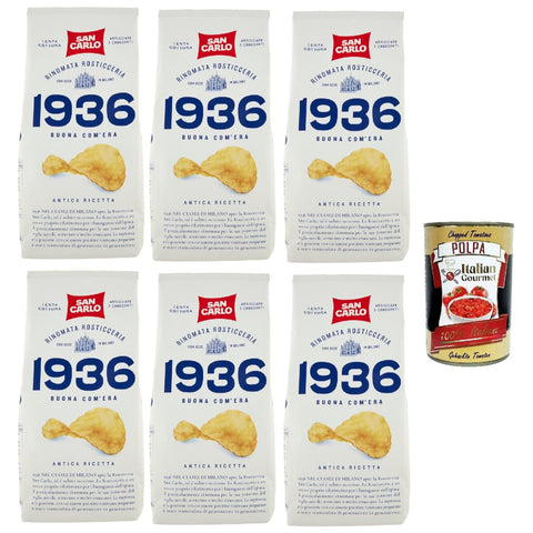 San Carlo 1936 Patatine Antica Ricetta Arricciate e Croccanti Rinomata Rosticceria - Senza Glutine, Kartoffel Chips, altes Rezept, gluten frei 6x 150g inkl. Italian Gourmet polpa 400g Original italienisch