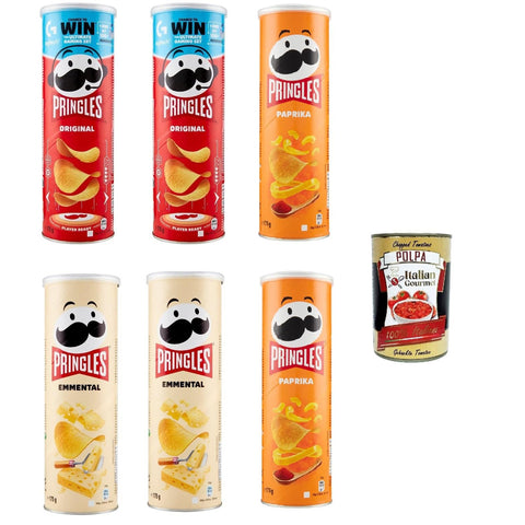 Pringles Chips, Original italienisch, Paprika und Emmental der unwiderstehliche Snack in der praktischen Dose knackige Chips Einzelpackung 6x 175g Testpaket italienisch inkl. Italian Gourmet Polpa 400g
