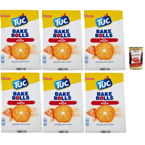 Tuc Bake Rolls, Chips di Pane Sottile e Croccante gusto PIzza, Im Ofen gebackene, dünne und knusprige PIzza Brotchips 6x 150 g inkl. Italian Gourmet polpa 400g Original italienisch
