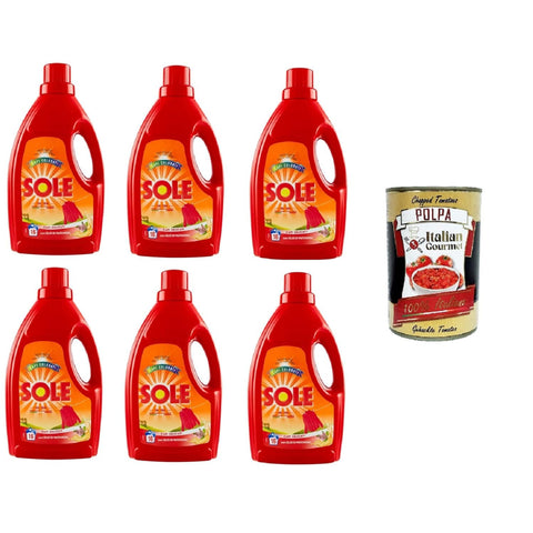 Sole Klassisches Waschmaschinenwaschmittel für empfindliche Kleidung mit Patchouliöl 6x 1lt inkl. Italian Gourmet Polpa di Pomodoro 400g Original italienisch
