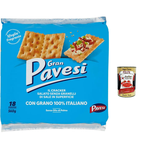 Pavesi Gran non salati Crackers ungesalzen 560g kekse gebäck 12x Original italienisch inkl. Italian Gourmet Polpa 400g