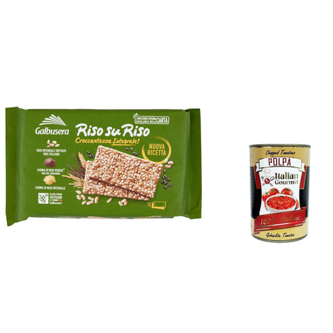 Galbusera RisosuRiso Integrale, Cracker mit knusprig 100% italienisch gepuss vollen Reiskörnern 380g 3x Original italienisch inkl. Italian Gourmet Polpa 400g