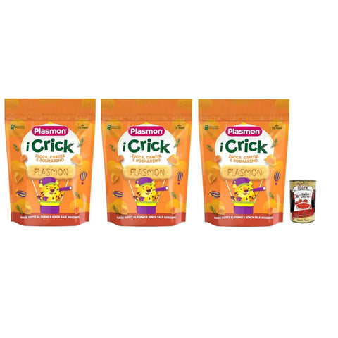 Plasmon i Crick, Snacks mit Kürbis, Karotten und Rosmarin Geschmack Beutel mit 3x100g Original italienisch