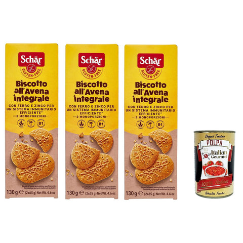 Schar Biscotto all'Avena integrale con Ferro e Zinco per un Sistema Immunitario Efficiente Vollkorn - Haferkekse mit Eisen und Zink für ein effizientes Immunsystem 3x130gr inkl. Italian Gourmet polpa 400g Original italienisch