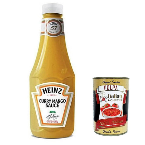 HEINZ Curry Mango, Squeezeflasche, Sauce Flasche 875 ml Original italienisch inkl. Italian Gourmet Polpa 400g