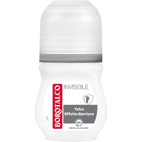 Borotalco Invisible Roll-on-Deo deodorant alkoholfrei mit Talk-Barriere-Effekt, fängt Halos ein und überträgt sie nicht, 48h 50 ml 12x Original italienisch inkl. Italian Gourmet Polpa 400g